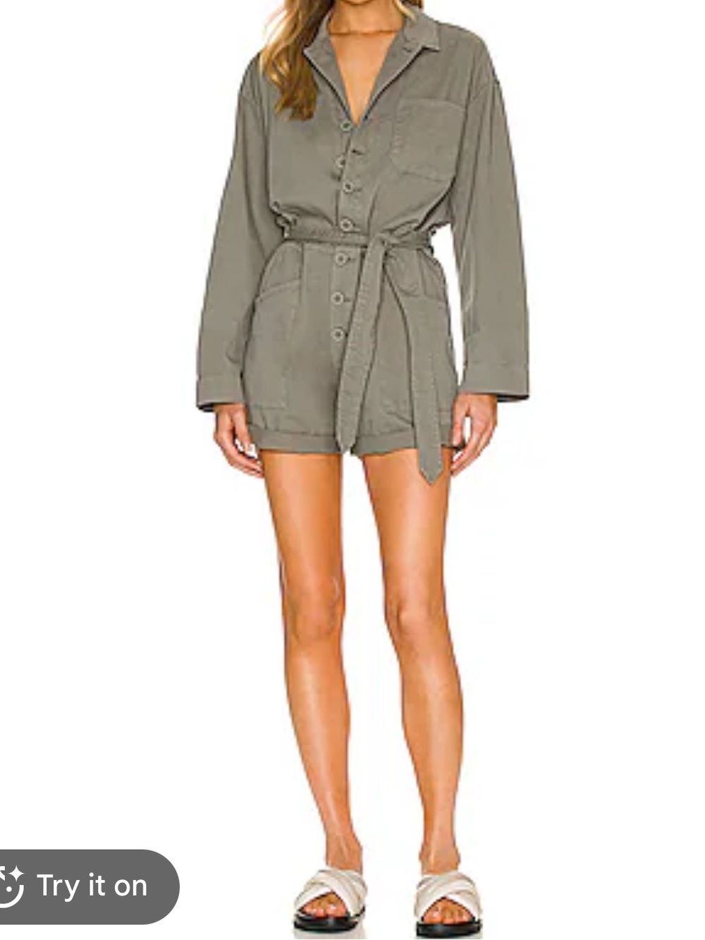 Pistola Becca Belted Romper Jacket Garden Green Utility Jumpsuit Size S
